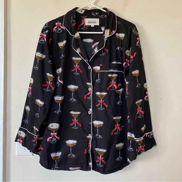PRINTFRESH & Wine Enthusiast Espresso Martini Cotton Pajama PJ Top Black Medium - Picture 3 of 12